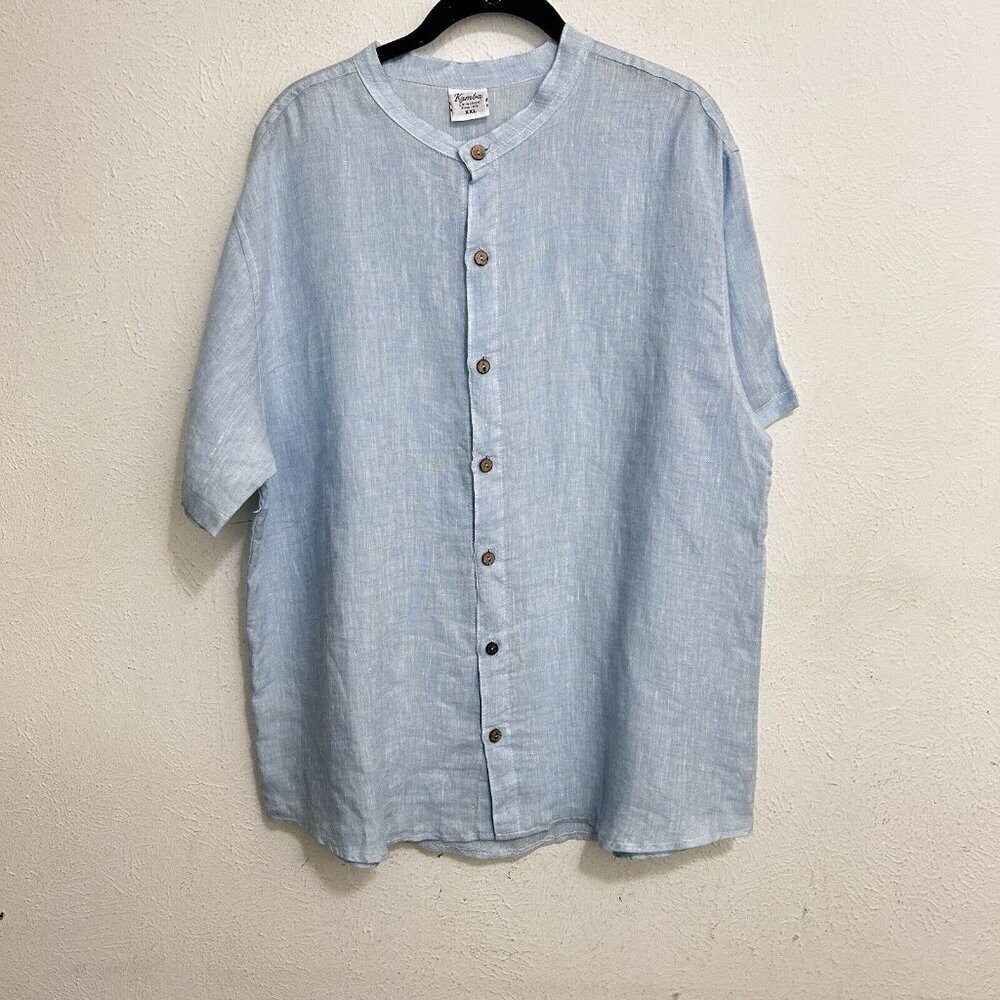 Kamba Collection Men's  XXL Short Sleeve Light Blue 100%‎ Linen Button Up Shirt